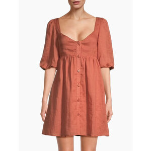 Sancia The Amalia Dress In Watermelon Large Puff Sleeve Button Front $249